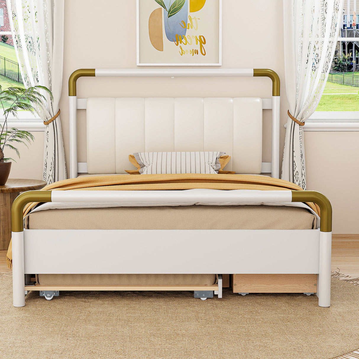 Storage Platform Bed, With 2 Big Drawers, Trundle