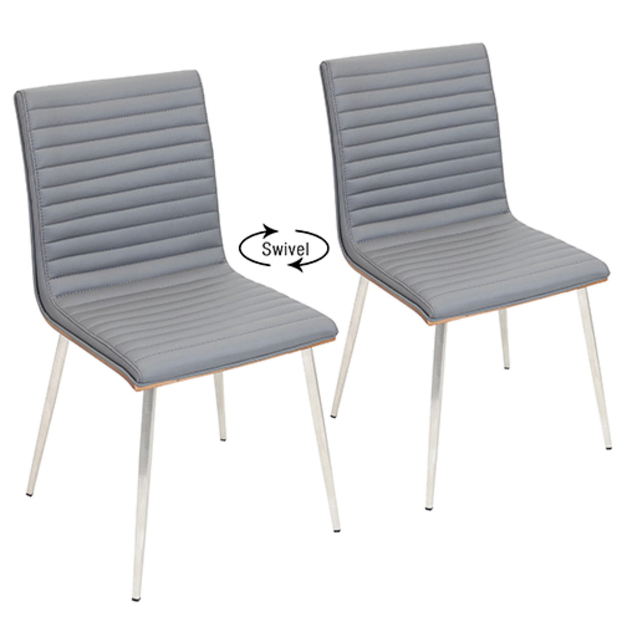 Mason - Contemporary Swivel Dining / Accent Chair (Set of 2) - Stainless Steel, Walnut Wood