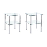 Modern 2 Piece Side Table With Storage Shelf, Tempered Glass, Space Saving Design - Clear