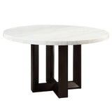 Edwyn - Round Dining Table - White Natural Marble Top & Espresso