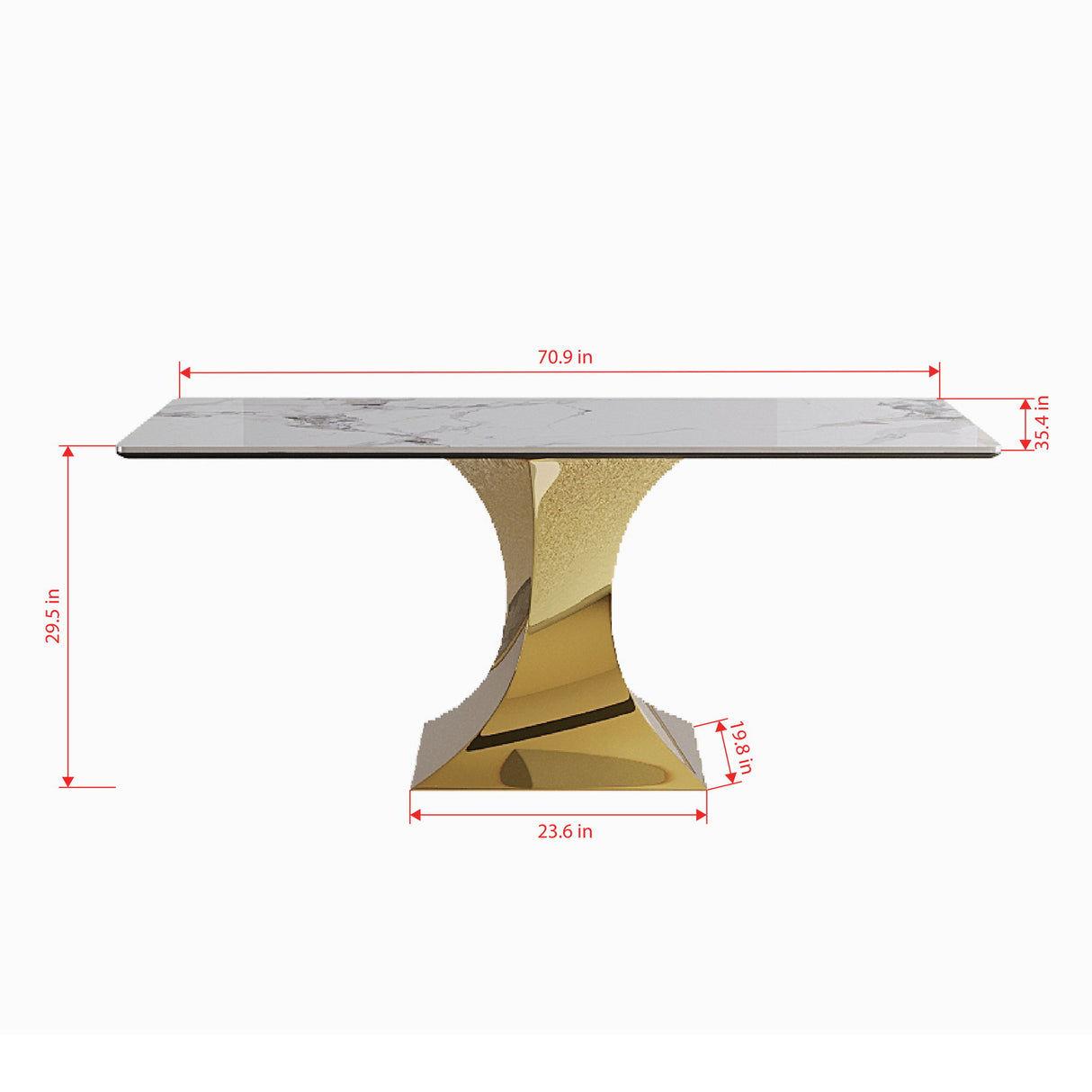 Modern Rectangular Dining Table For 6 - 8, Plated Hourglass Base