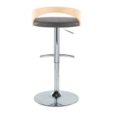 Grotto - Adjustable Barstool - Chrome Metal, Natural Wood