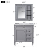 Bathroom Vanity With Top Sink, Freestanding Storage Cabinet With 2 Doors And 3 Drawers, Mirror Cabinet Included - Gray