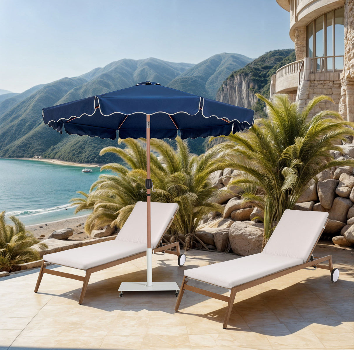 Amalfi - Aluminum Patio Umbrella - White Base / Light Brown Pole