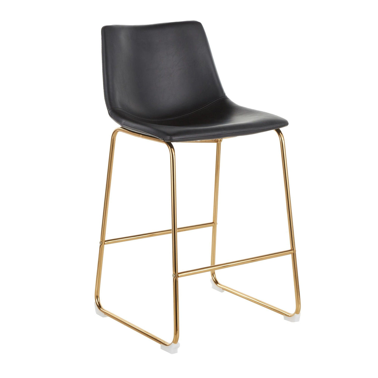Duke - Contemporary Counter Stool (Set of 2) - Gold Metal And Black Faux Leather
