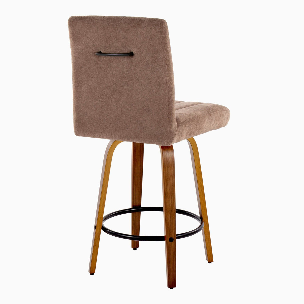 Hannah - 26" Fixed-Height Counter Stool With Swivel And Round Black Metal Footrest (Set of 2) - Walnut Wood