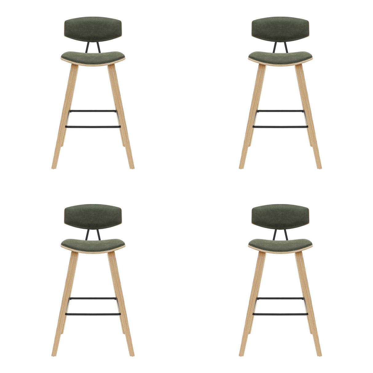 Fox - Bar Height Curved Back Wood Bar Stool With Faux Leather Seat