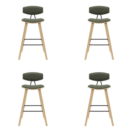 Fox - Bar Height Curved Back Wood Bar Stool With Faux Leather Seat