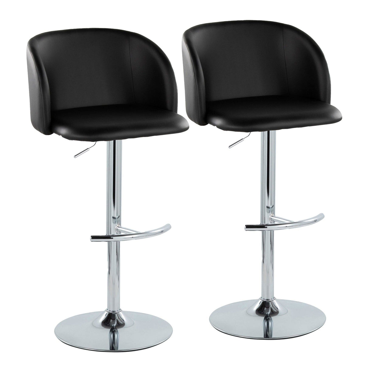 Fran - Adjustable Barstool (Set of 2) - Chrome Metal, Black Faux Leather