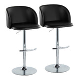 Fran - Adjustable Barstool (Set of 2) - Chrome Metal, Black Faux Leather