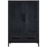 Modern Style Tall Display Cabinet With LED Lighting, Tempered Glass Door, 2 Drawers