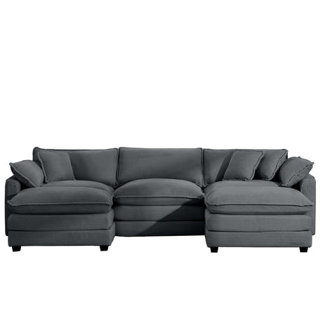 Modern Oversized Modular Cushion Sofa With Ottoman, Low Back, Deep Seating Sofa Set