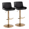 Santi - Upholstered Adjustable Barstool With Swivel And Rounded T Footrest (Set of 2) - Gold Metal