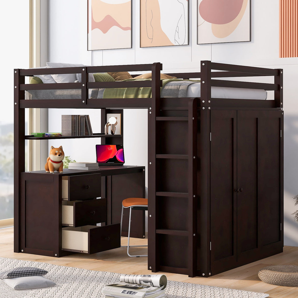 Loft Bed With Drawers, Desk, And Wardrobe