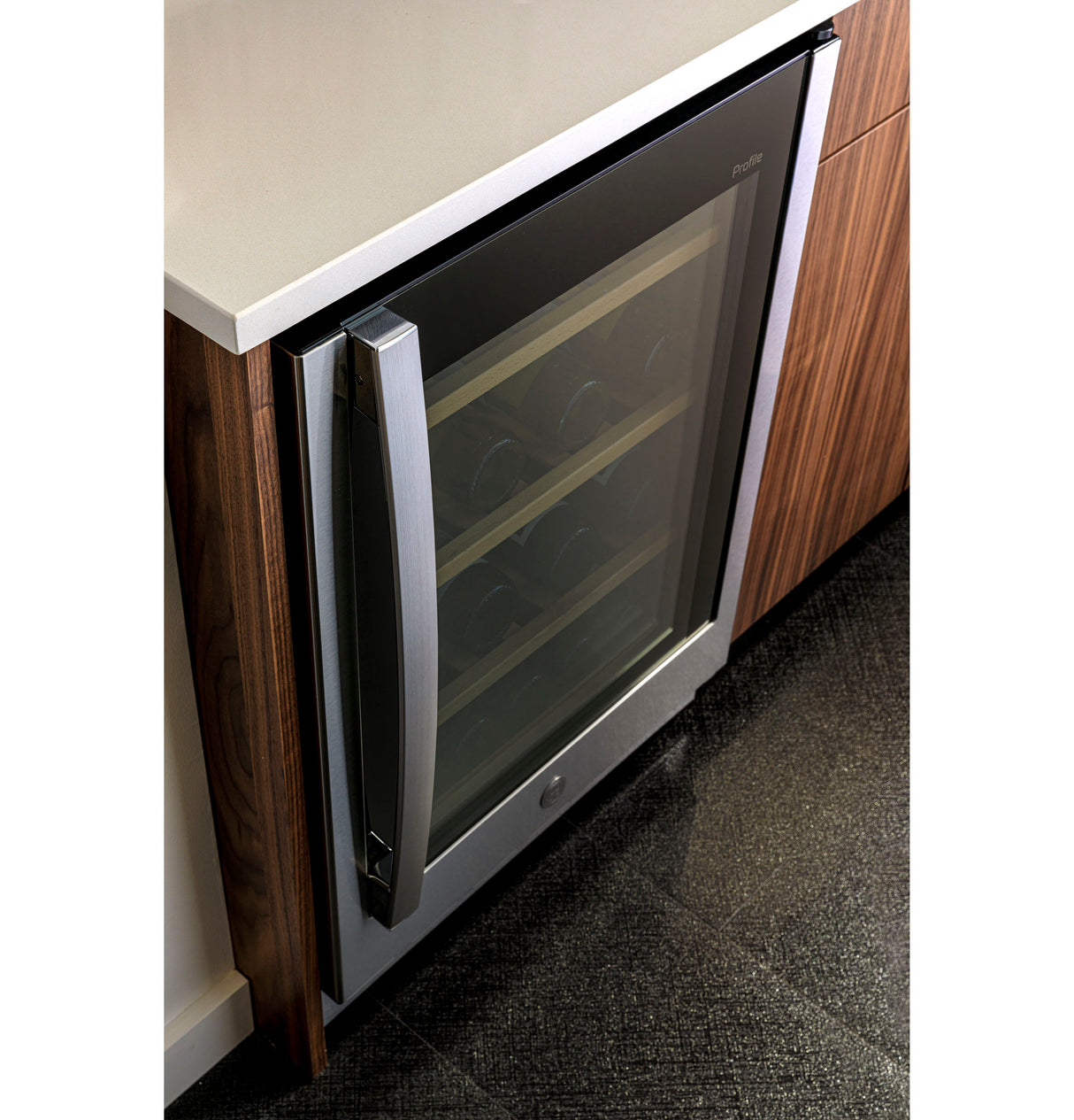 GE PWS06DSPSS 24 in. Undercounter Wine Cooler with Wood Racks, Dual Temperature Zones & 44 Bottle Capacity - Stainless Steel