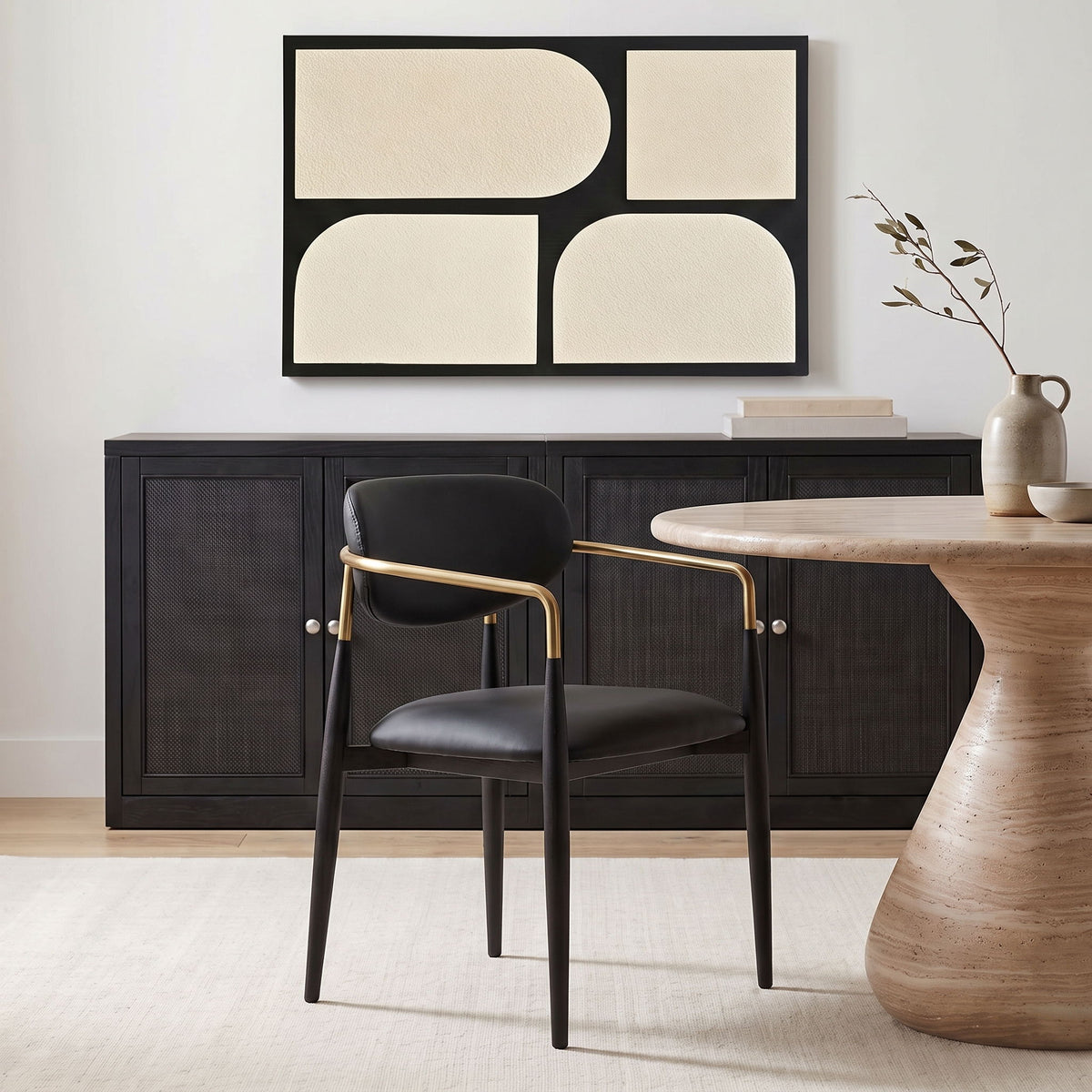 Ronda - Vegan Leather Upholstered Dining Arm Chair - Black Legs