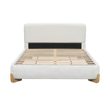 Queen Size Upholstered Bed With 12 Slats Support - White