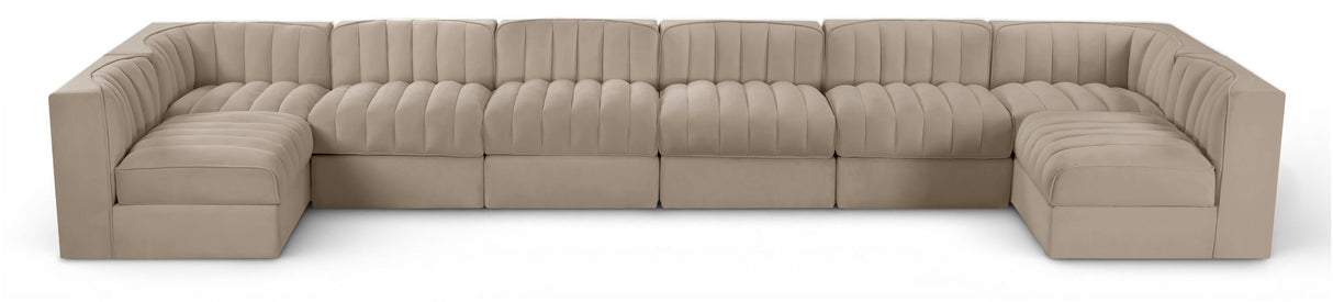 Rummi - Velvet Performance Fabric Upholstered 8 Piece Modular Sectional (With 2 Corner Chairs)