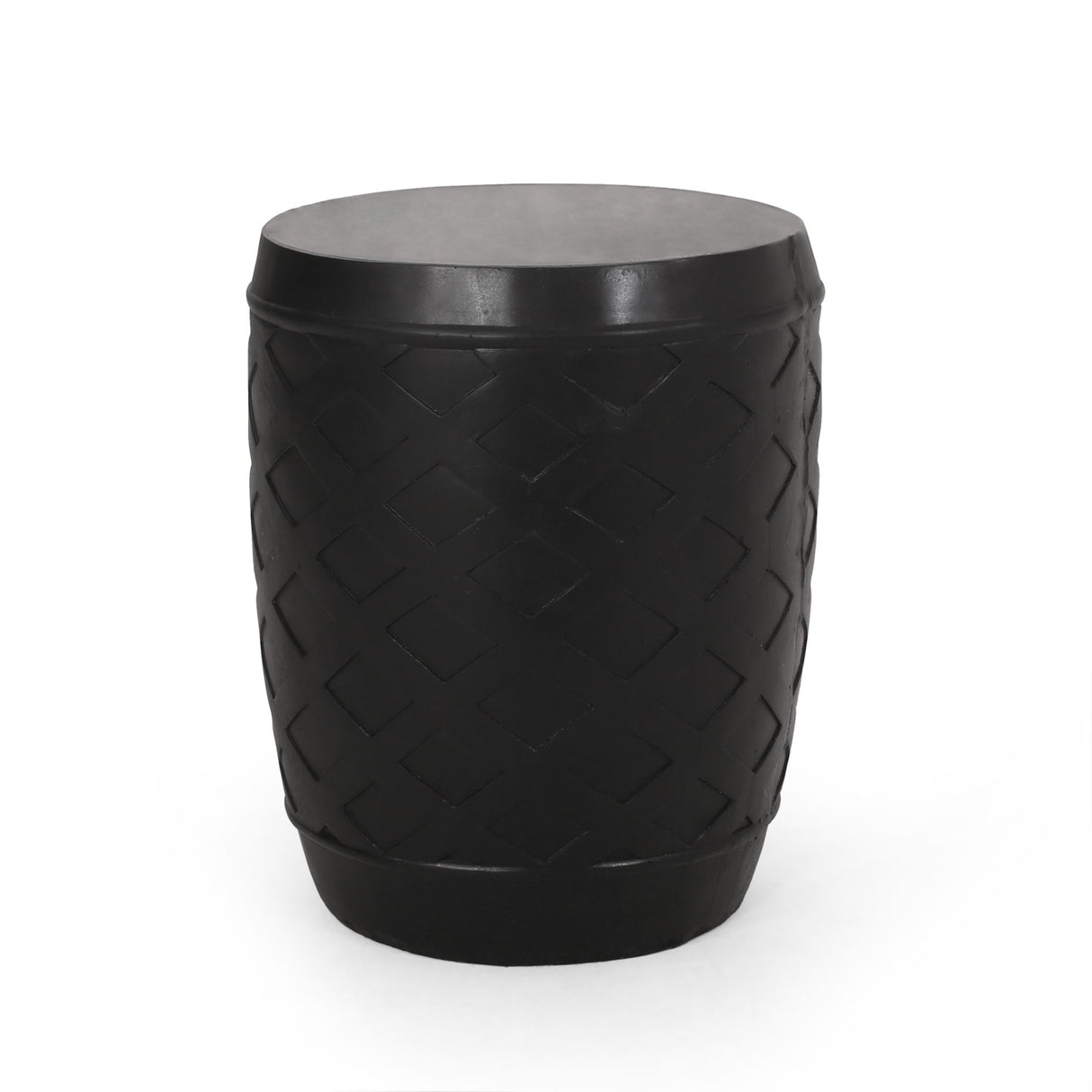 Outdoor Side Table With Lattice Design And Round Top - Black