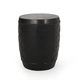 Outdoor Side Table With Lattice Design And Round Top - Black