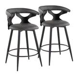 Gardenia - 25" Fixed-Height Counter Stool With Swivel And Rounded Black Metal Footrest (Set of 2) - Black Metal, Black Wood And Gray Faux Leather