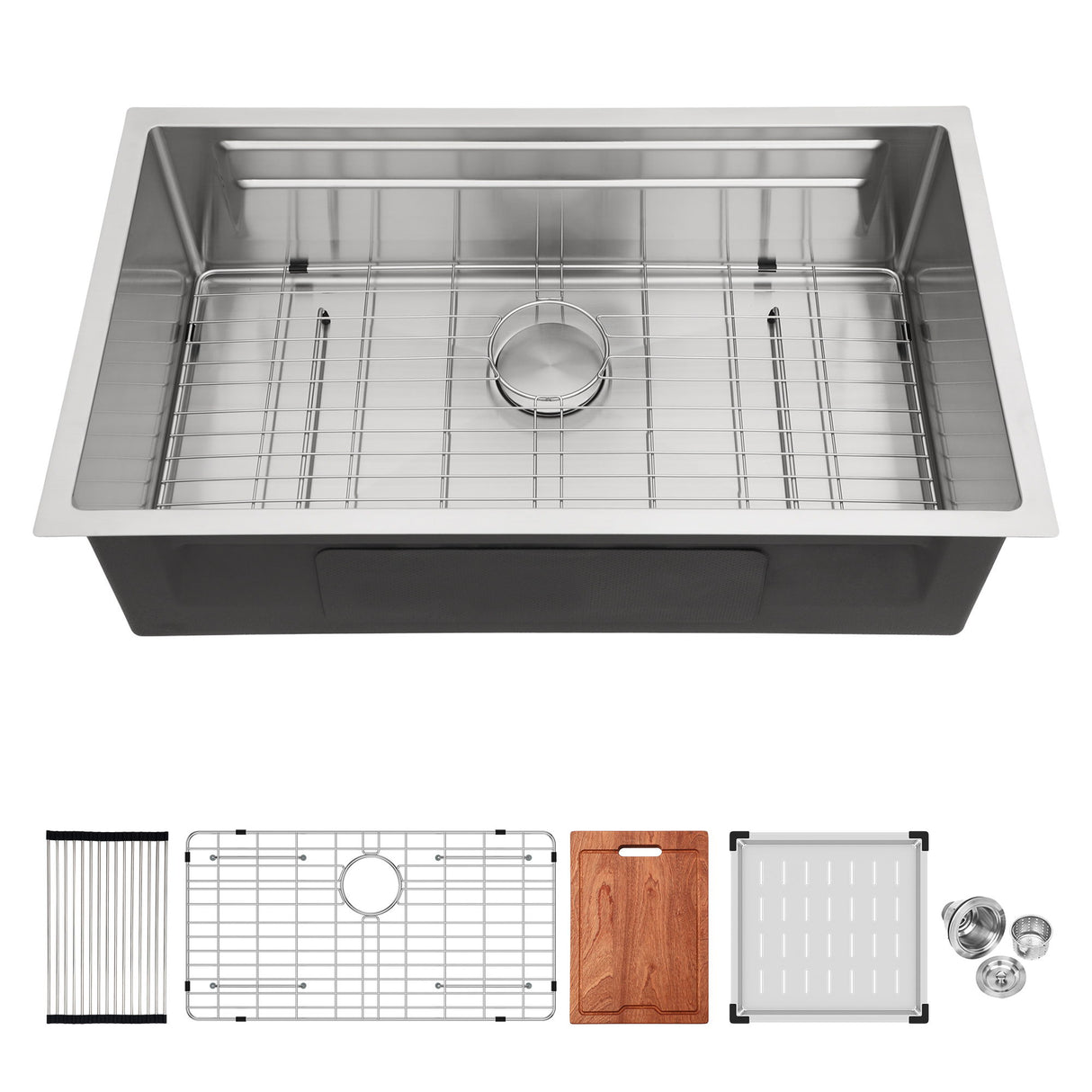 Undermount Kitchen Sink, Single Bowl With Ledge Workstation, 16 Gauge Stainless Steel - Brushed Nickel