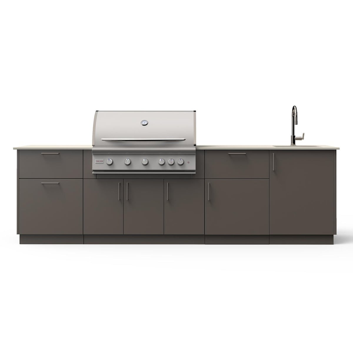 Blaze Sunset 10-Ft Outdoor Kitchen Island w/ 40-Inch LTE+ Propane Grill, Sink in Gunmetal w/ Aeris Countertop
