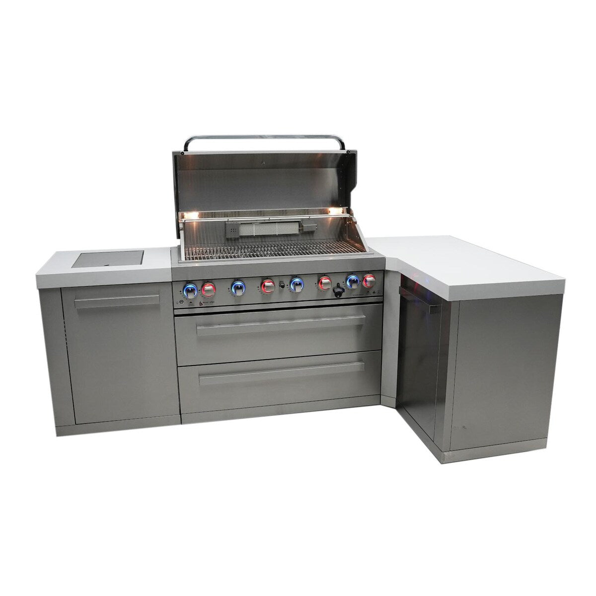 Mont Alpi Original Series 8 Ft L-Shaped Propane Outdoor Kitchen Island w/ Side Burner- MAi805-90