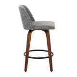 Toriano - Fixed-Height Counter Stool (Set of 2) - Walnut Wood With Round Black Footrest And Gray Noise Fabric
