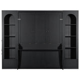 French Style Murphy Platform Bed With Shelf, Side Cabinets, Drawers And LED