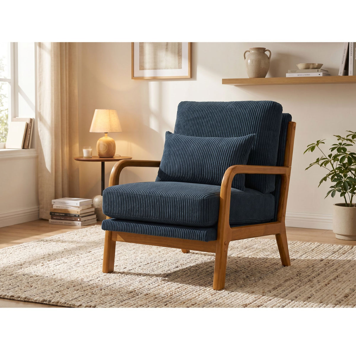 Upholstered Armchair With Back Support Pillow
