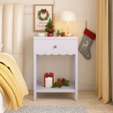 Nightstand With Drawer And Open Shelf, Scalloped Edge Bedside Table