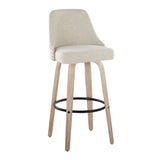 Marcel - 30" Fixed-Height Barstool With Swivel And Round Black Metal Footrest (Set of 2) - Whitewashed Wood And Cream Fabric With Brass Nailhead Trim