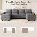 Convertible Sectional Sofa With Storage Chaise Lounges And USB Ports