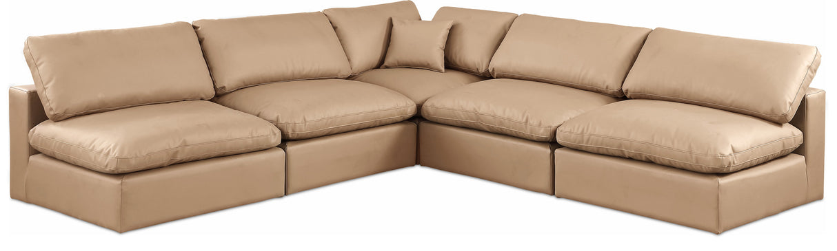 Comfy - 5 Piece Faux Leather Modular Corner Armless Sectional - Tan
