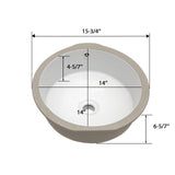 Ceramic Round Undermount Bathroom Sink With Overflow, European Style - White