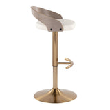 Grotto - Adjustable Barstool (Set of 3) - Gold Metal, Light Gray Wood