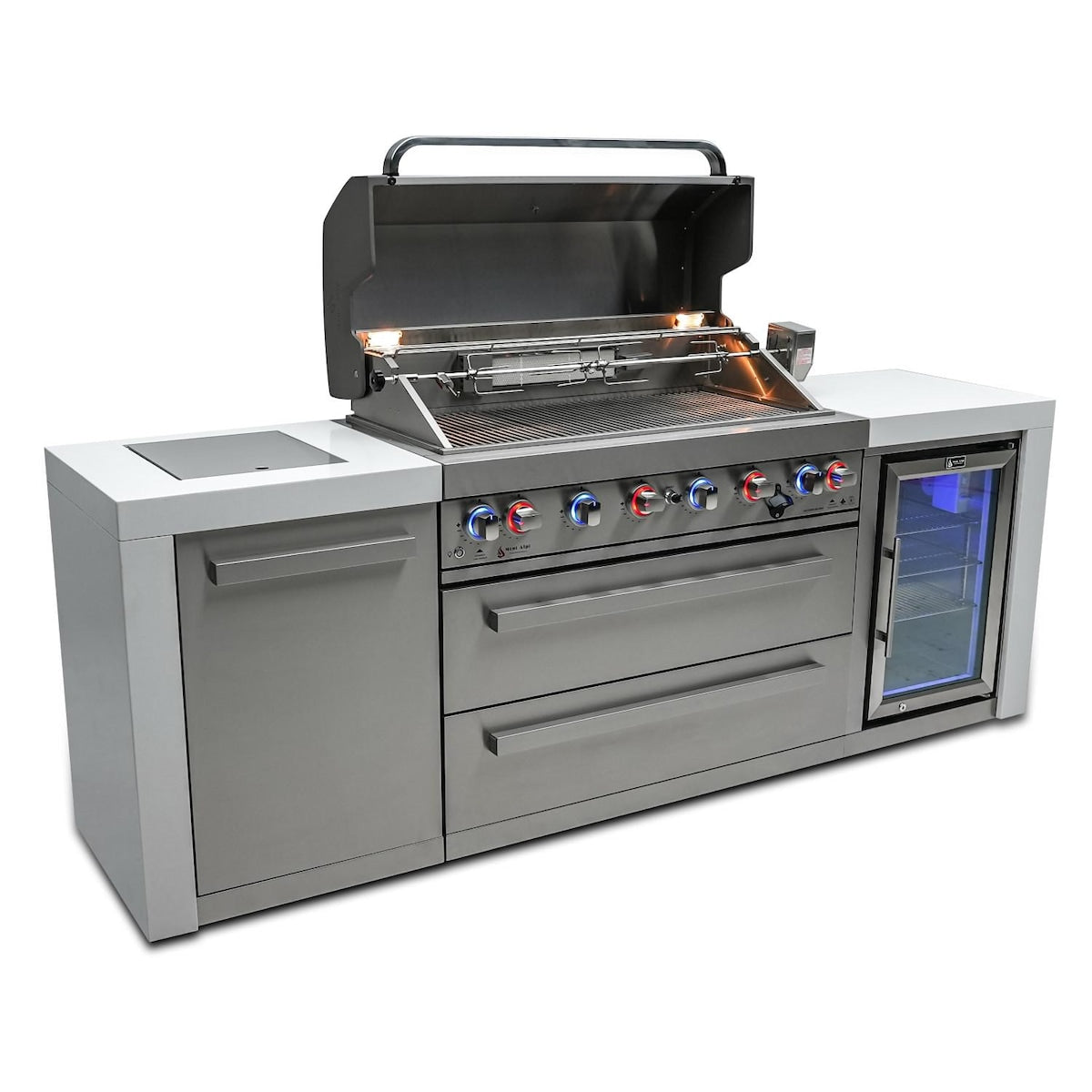 Mont Alpi Deluxe Series 8 Ft Propane Outdoor Kitchen Island w/ Side Burner & Fridge - MAi805-DFC