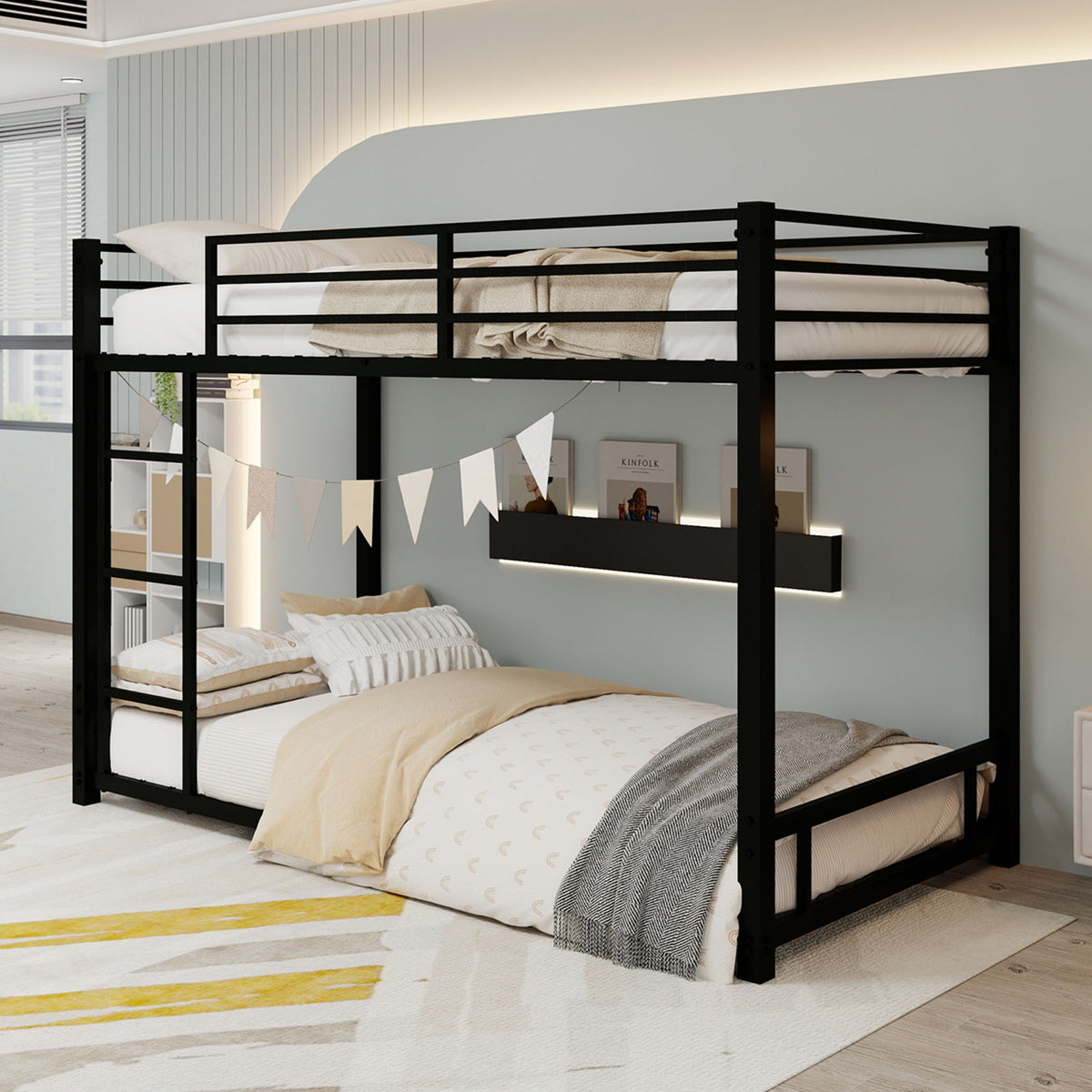 Bunk Bed With Noise Reduction And Safety Guardrail