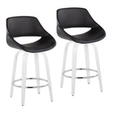 Cinch - Contemporary Fixed-Height Swivel Counter Stool (Set of 2) - White Wood / Black Faux Leather / Round Chrome Footrest