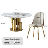 Round Stone Burning Table, Modern Marble Dining Table With Chairs