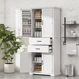 Multi Functional Storage Cabinet With Adjustable Shelves, 2 Drawers, Door Shelves