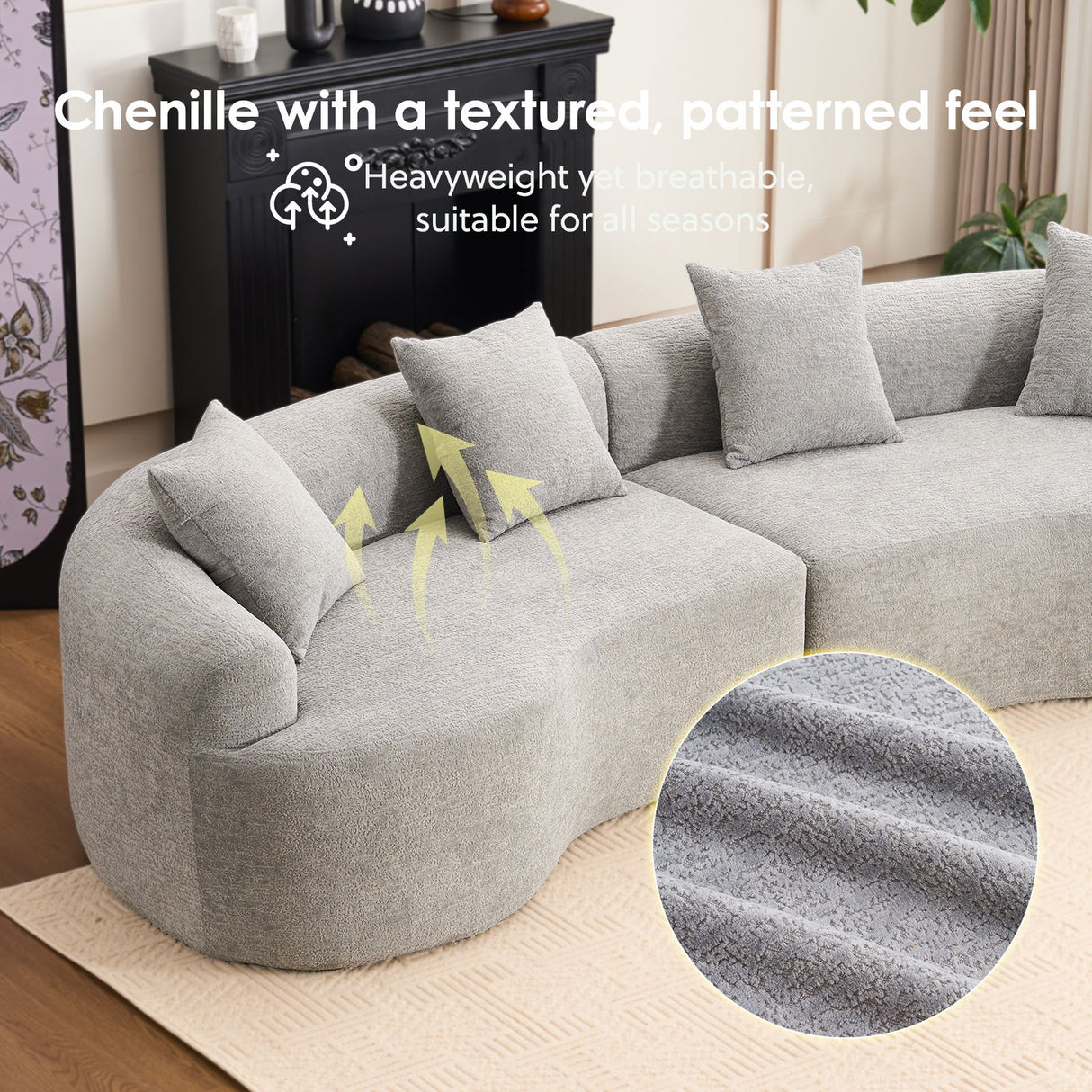 4 Seater Sofa With Fabric, 30D, 60 Hardness Full Sponge, 4 Pillow For Living Room, Home Furniture Sleeper Sectional Sofa For Apartment