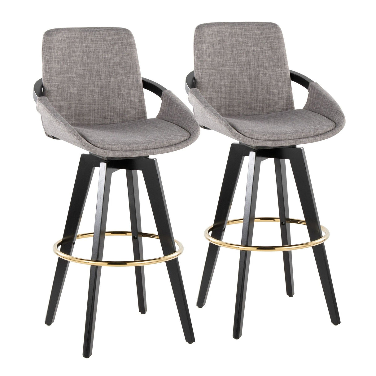 Cosmo - Fixed-Height Barstool (Set of 2) - Black Wood Base, Gold Footrest