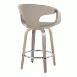 Curvo - 26" Fixed-Height Counter Stool With Swivel And Round Chrome Metal Footrest (Set of 2) - Light Gray Wood And Light Gray Faux Leather