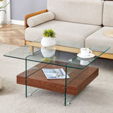Modern 2 Tier Square Coffee Table, Elegant Marble Pattern