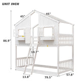 House Bunk Bed With Roof, Window, Window Box, Door, With Safety Guardrails And Ladder