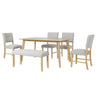 Rustic Farmhouse Dining Room Rectangular Table With 4 Upholstered Chairs And Bench