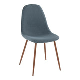 Folia - Square Pebble Mid-Century Modern 5 Piece Dining Room Set - Walnut Wood, Square Clear Tempered Glass, Walnut Metal And Blue Fabric