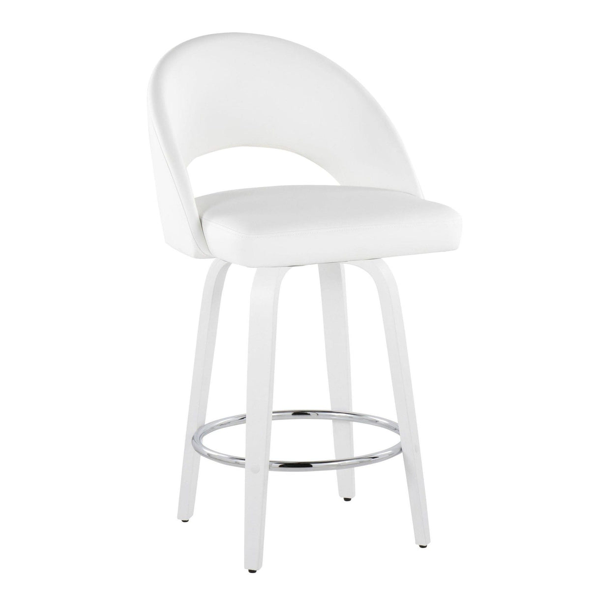 Cinch - Contemporary Fixed-Height Swivel Counter Stool (Set of 2) - White Wood And Round Silver Footrest